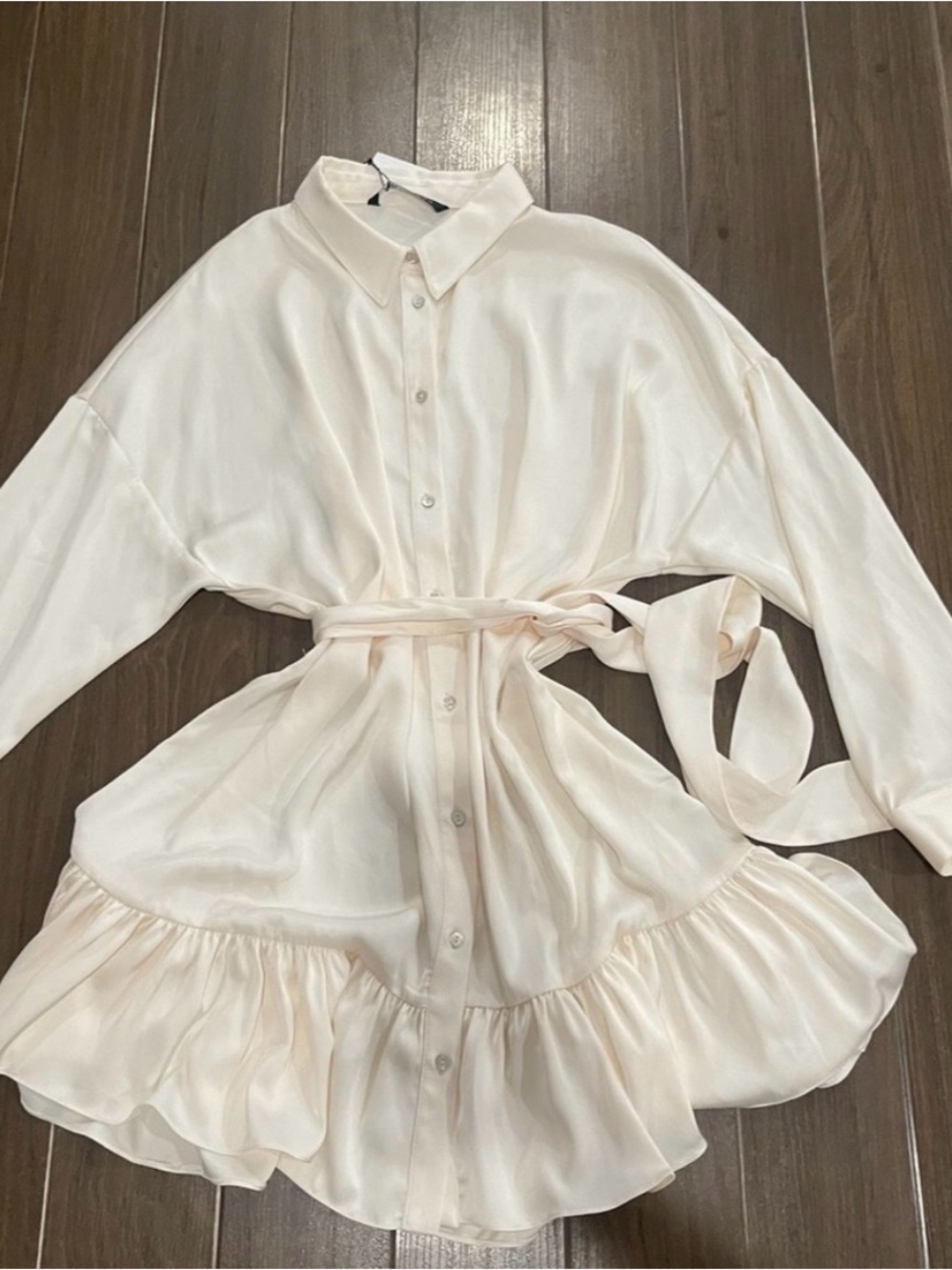 Zara White Ruffle-Hem Shirt Mini Dress - Picture 5 of 12